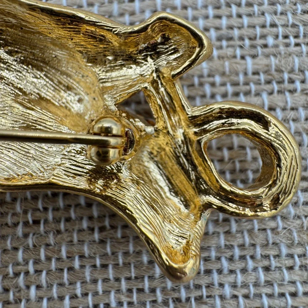 Vintage Rhinestone‎ Leopard Panther Brooch Gold Tone Pave Crystal Big Cat Pin
